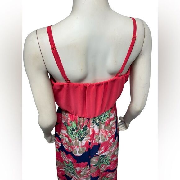 Signature by Robbie Bee Pink and Navy Blue Floral Sleeveless Maxi Dress Flowers - Picture 3 of 6